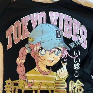 Zara Kids Tokyo Vibes Long Sleeved Graphic Tee - Black and Pink